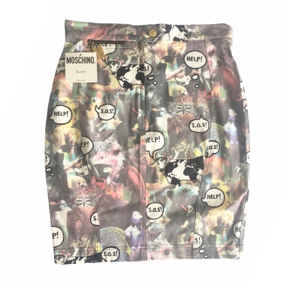 VHTF: new Vintage Moschino ©1995 ☻ Whimsical Animal Print Mini Skirt ☻︎ Help SOS - Picture 13 of 14